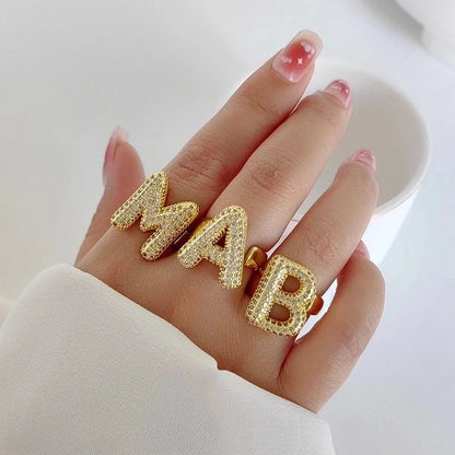 Copper Inlay Letter Zircon Open Rings