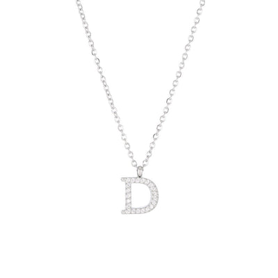 Minimalist Letter 304 Stainless Steel Zircon 16K Gold Plated White Gold Plated Plating Inlay Pendant Necklace