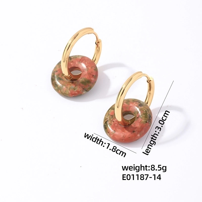 1 Pair Casual Minimalist Round Plating 304 Stainless Steel Natural Stone Earrings