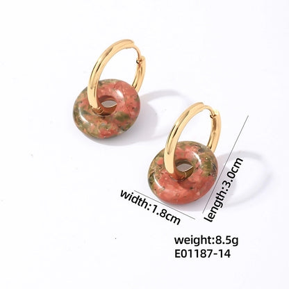1 Pair Casual Minimalist Round Plating 304 Stainless Steel Natural Stone Earrings