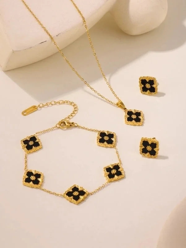 Elegant Square 304 Stainless Steel Shell 18K Gold Plated Plating Jewelry Set