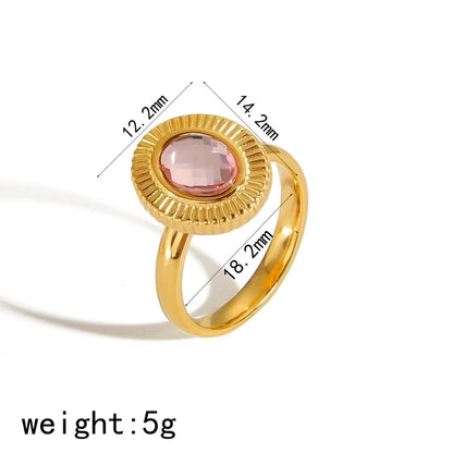 304 Stainless Steel 18K Gold Plated Minimalist Classic Style Polishing Plating Inlay Oval Zircon Rings Earrings