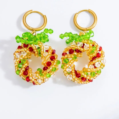 1 Pair Christmas Casual Cute Minimalist Christmas Tree Bow Knot Plating 304 Stainless Steel Artificial Crystal Earrings