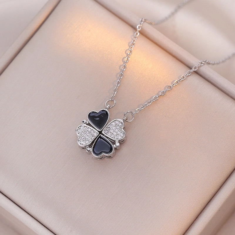 Minimalist Heart Shape Titanium Steel Inlay Rhinestones Women\'s Pendant Necklace