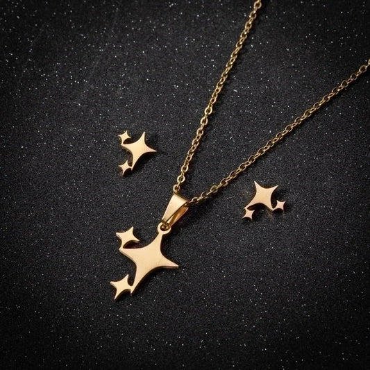 Minimalist Star 201 Stainless Steel 18K Gold Plated Plating Earrings Necklace