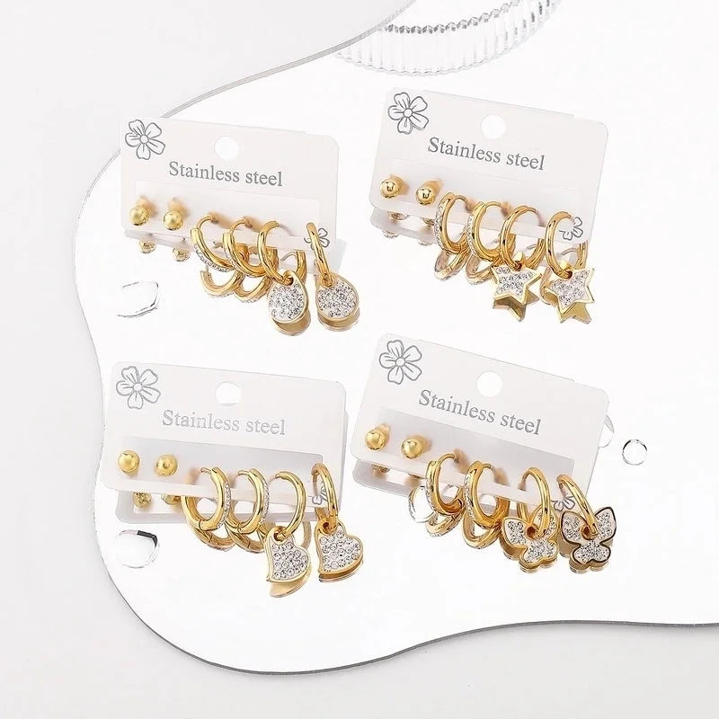 1 Set Minimalist Commute Star Heart Shape Butterfly 304 Stainless Steel Drop Earrings Ear Studs
