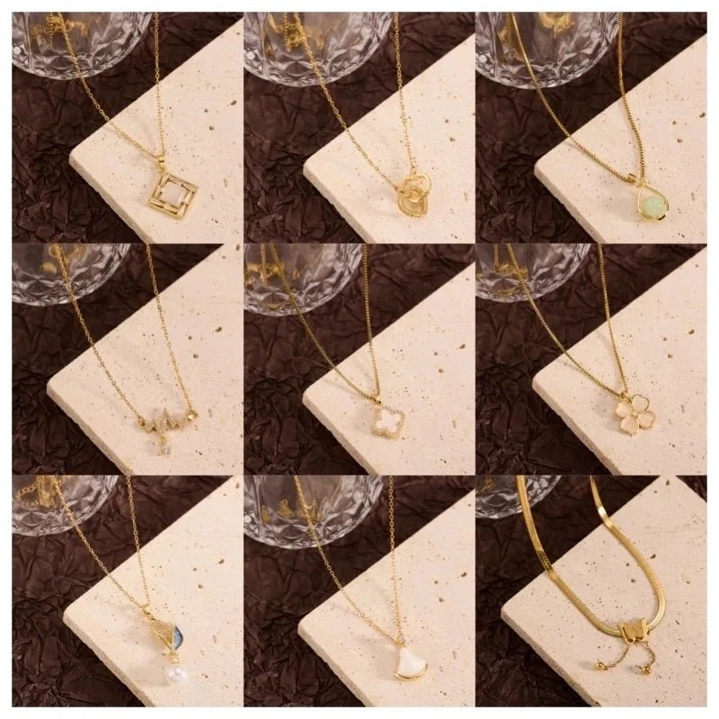 Titanium Steel Copper Leaf Heart Shape Pendant Necklace