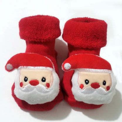 New Newborn Baby Socks Autumn And Winter A Cotton Red Terry Fleece-lined Thickened Non-slip Baby Christmas Floor Socks 1
