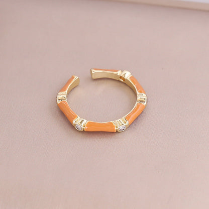 Women Retro Metal Vintage Geometric Copper Oil Dripping Rings
