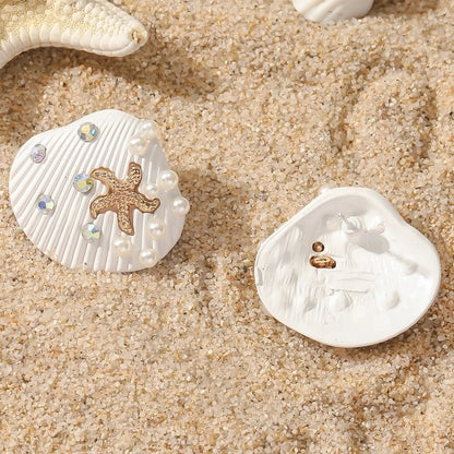 1 Pair Retro Beach Minimalist Starfish Shell Inlay Alloy Rhinestones Pearl Gold Plated Ear Studs