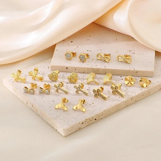 1 Pair Vintage Style Cross Infinity Plating 304 Stainless Steel 18K Gold Plated Ear Studs