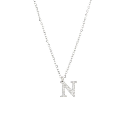 Minimalist Letter 304 Stainless Steel Zircon 16K Gold Plated White Gold Plated Plating Inlay Pendant Necklace