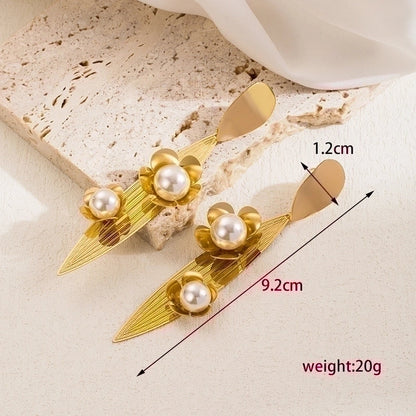 1 Pair Minimalist Heart Shape Plating Inlay Stainless Steel Artificial Pearls 18k Gold Plated Drop Earrings