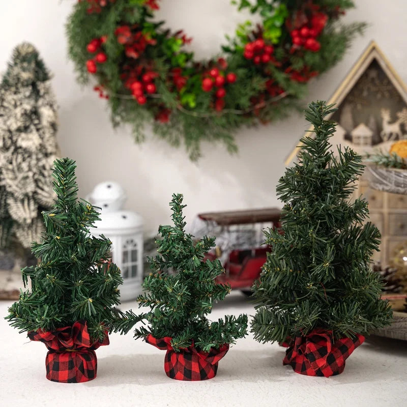 Christmas Cute Christmas Tree Plaid PVC Holiday Family Gathering Party Ornaments Decorations Table Decoration