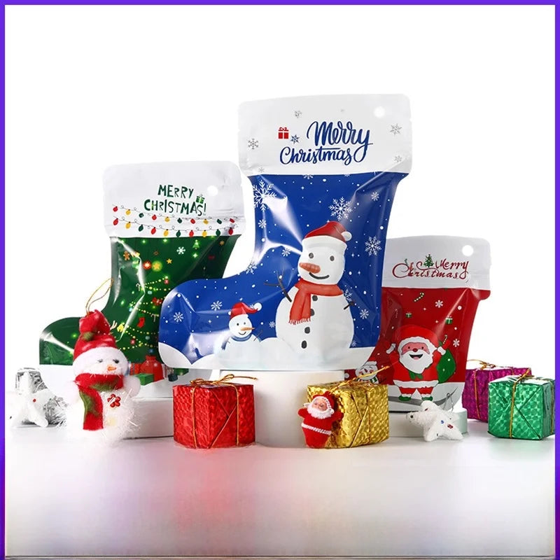 Christmas Socks Stand-up Bag Boots Stand-up Plastic Bag Jewelry Self-sealing Bag Christmas Gift Packaging Bag Spot