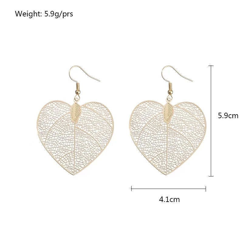 1 Pair Casual Minimalist Leaf Plating Hollow Out Carving Copper Drop Earrings