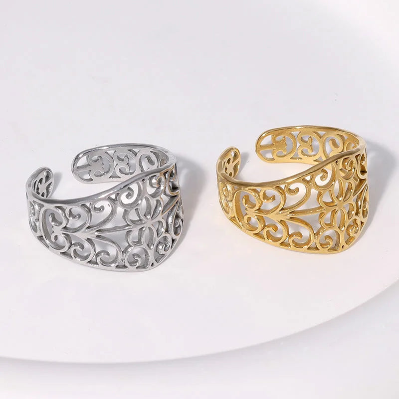 Open Ring Expressive Hollow Geometric Stainless Steel Electroplating Rings