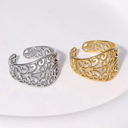 Open Ring Expressive Hollow Geometric Stainless Steel Electroplating Rings