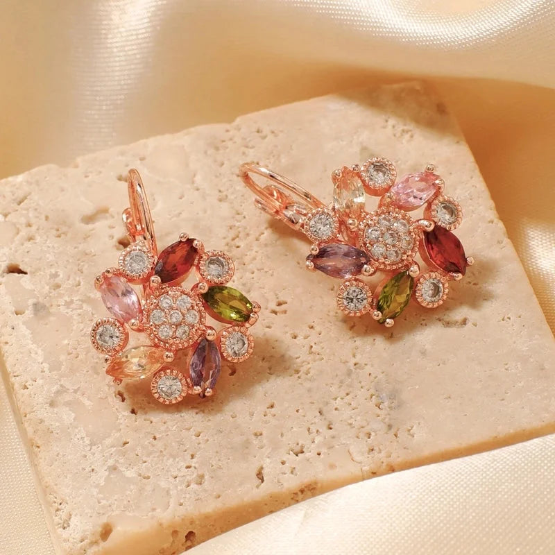 1 Pair Retro Flower Plating Inlay Copper Zircon K Gold Plated Earrings