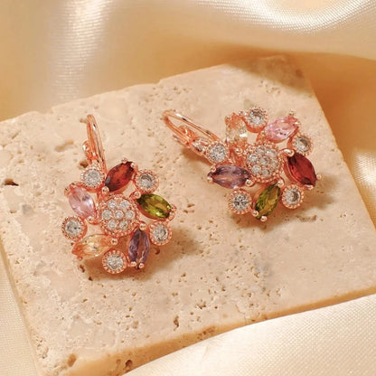 1 Pair Retro Flower Plating Inlay Copper Zircon K Gold Plated Earrings