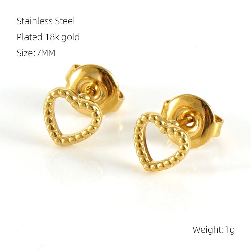 1 Pair Sweet Minimalist Star Heart Shape Airplane Hollow Out 304 Stainless Steel 18K Gold Plated Ear Studs