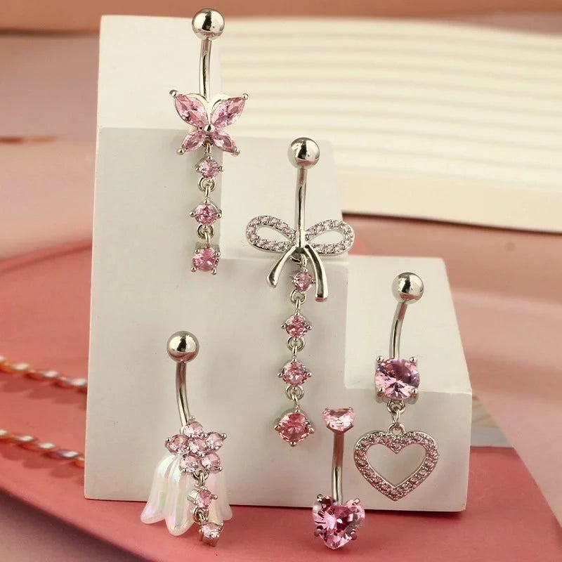 1 Piece Belly Rings Minimalist Heart Shape 304 Stainless Steel Inlay Zircon