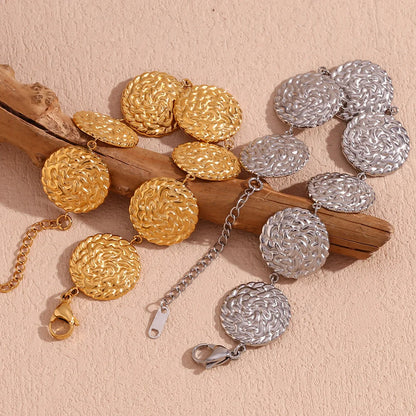 Women Fashion Round Geometric Stainless Steel 18K Gold Plated Bracelets