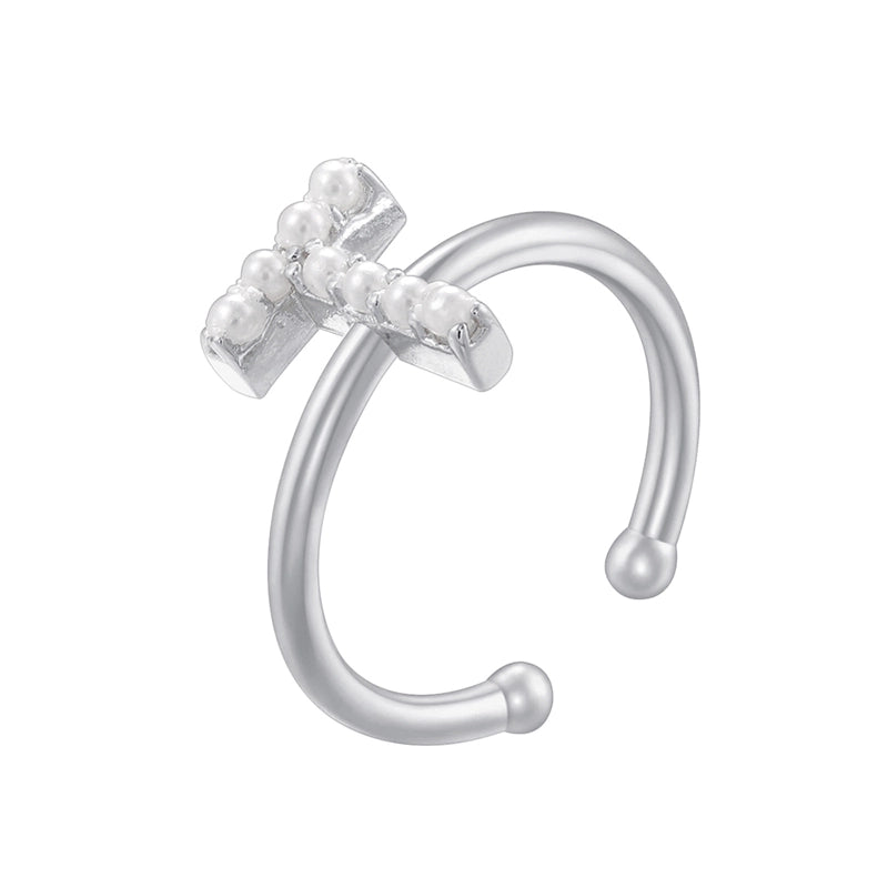 Copper 18K Gold Plated Plating Inlay Letter Artificial Pearls Open Rings