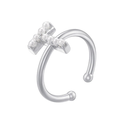 Copper 18K Gold Plated Plating Inlay Letter Artificial Pearls Open Rings