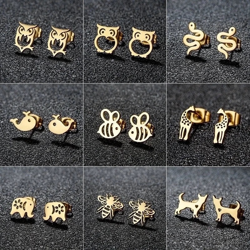 1 Pair Cute Sweet Animal Polishing Plating 304 Stainless Steel 18K Gold Plated Ear Studs