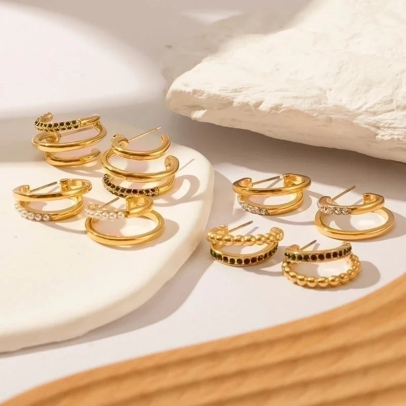 1 Pair Fashion Geometric Gold Plated 304 Stainless Steel Artificial Diamond Earrings