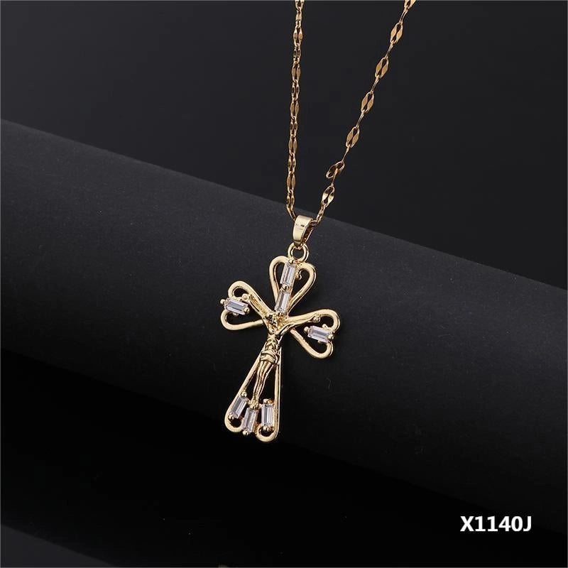 Copper Inlay Cross Zircon Pendant Necklace