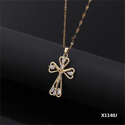 Copper Inlay Cross Zircon Pendant Necklace