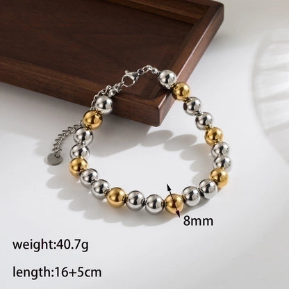 IG Style Basic Round 304 Stainless Steel 18K Gold Plated Beaded Plating Stainless Steel Jewelry Sets
