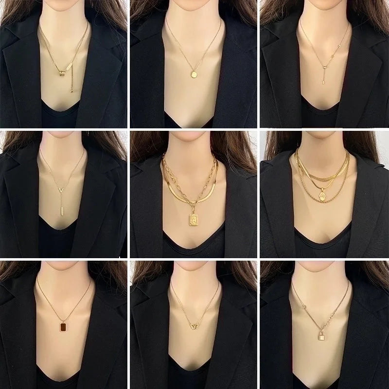 3 Pieces Elegant Minimalist Leaf Four Leaf Clover Insect Stainless Steel Plating Inlay Zircon Pendant Necklace