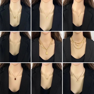 3 Pieces Elegant Minimalist Leaf Four Leaf Clover Insect Stainless Steel Plating Inlay Zircon Pendant Necklace