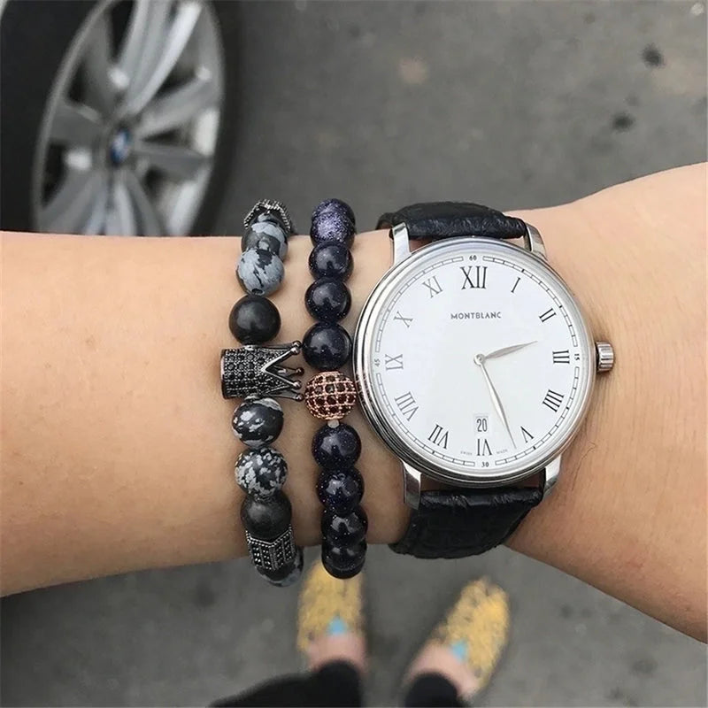 Fashion Frosted Natural Stone Crown Bracelets