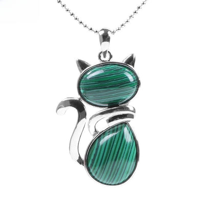 Cute Cat Natural Stone Copper Pendant Necklace In Bulk