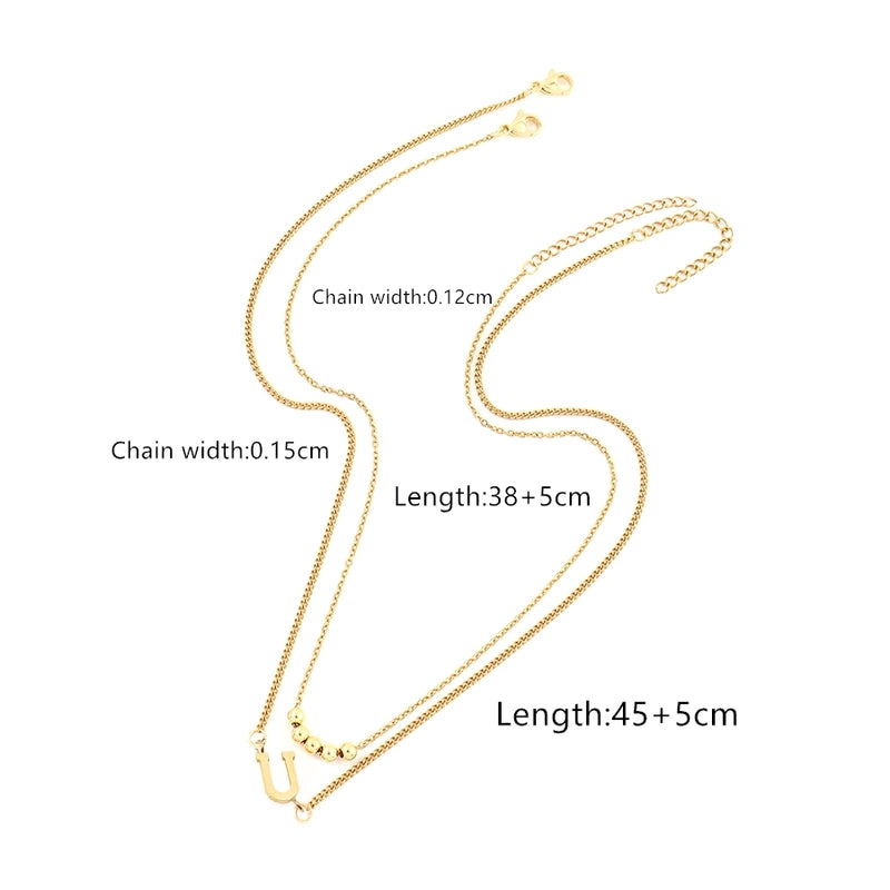 2 Pcs/set Gold Classic Fashion Initial Letter Copper Bead Stainless Steel Bracelet Women Necklace Suit