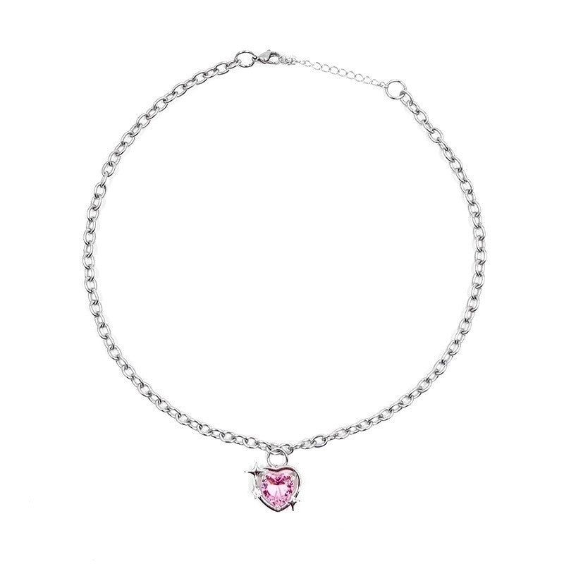 Fashion Heart Shape Stainless Steel Alloy Artificial Pearls Zircon Inlay Pendant Necklace