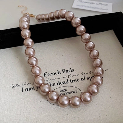 French Style Round Pearl Plating Women\'s Necklace