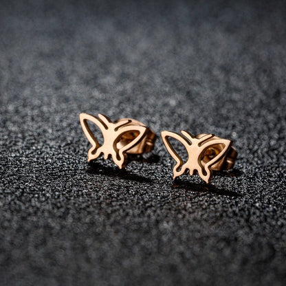 1 Pair Sweet Minimalist Artistic Heart Shape Butterfly Polishing 304 Stainless Steel 18K Gold Plated Ear Studs