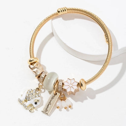 Casual Elegant Elephant 304 Stainless Steel Alloy Artificial Crystal Bangle In Bulk