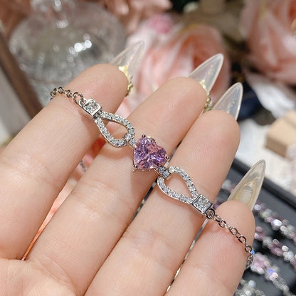 Copper Inlay Heart Shape Flower Bow Knot Zircon Bracelets