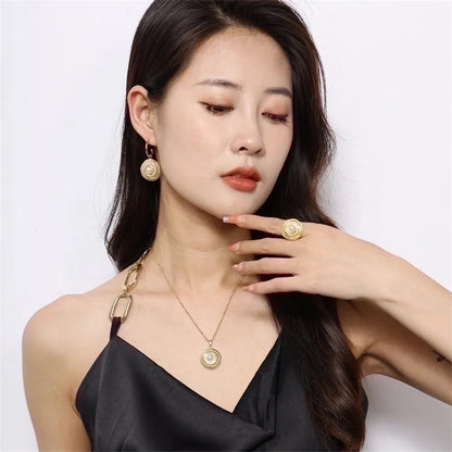 Elegant Lady Geometric 304 Stainless Steel Pearl 18K Gold Plated Plating Inlay Rings Earrings Necklace