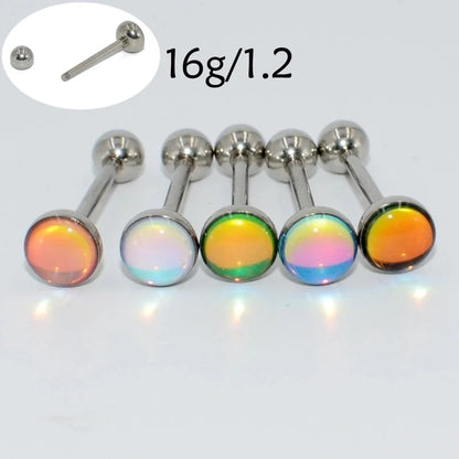 1 Piece Tongue Rings Minimalist Gradient Color 304 Stainless Steel Resin Polishing Resin Tongue Rings