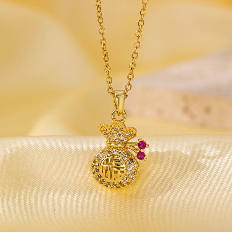 Titanium Steel Copper Plating Heart Shape Flower Bow Knot Pendant Necklace