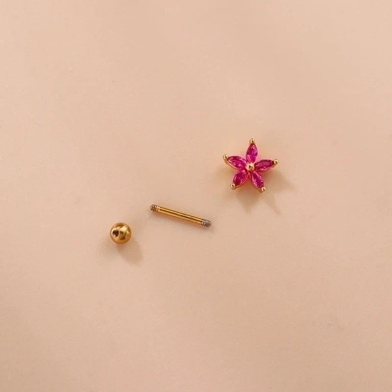 1 Piece Ear Cartilage Rings & Studs Fashion Flower 316L Stainless Steel Copper Plating Inlay Zircon