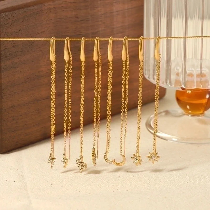 1 Pair Minimalist Classic Style Hexagram Moon Polishing Plating Inlay 304 Stainless Steel Zircon 18K Gold Plated Drop Earrings