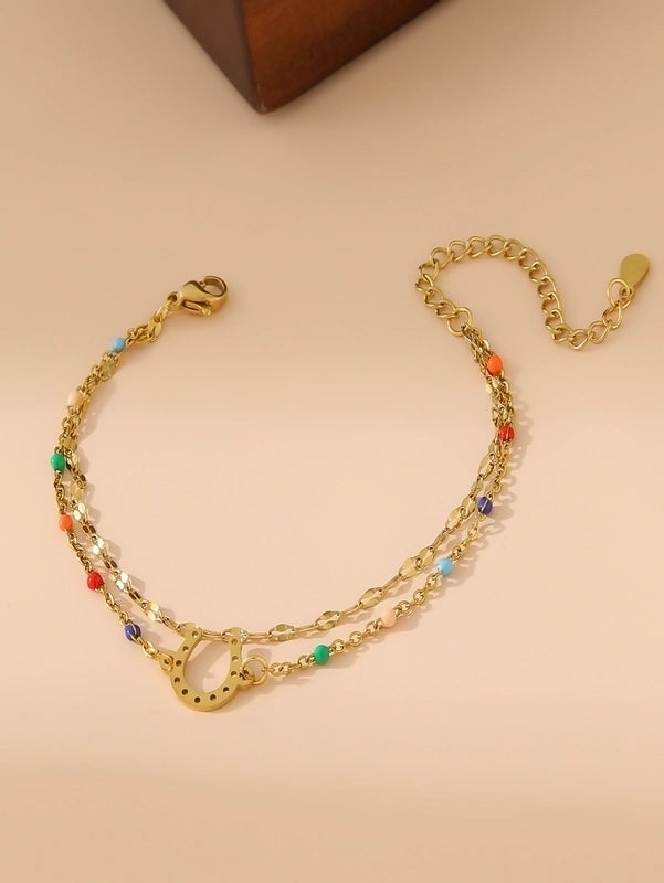 Casual IG Style Cross Heart Shape 304 Stainless Steel 18K Gold Plated Resin Stainless Steel Bracelets In Bulk